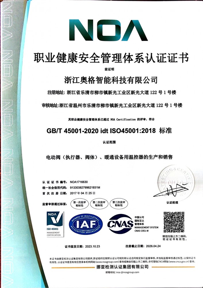 職業(yè)健康安全管理體系認(rèn)證證書(shū)